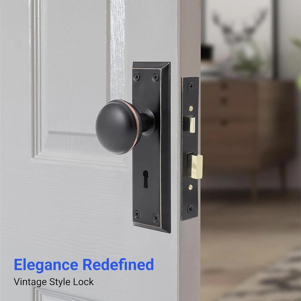 Mortise 锁套装 - 完整复古门把手替换套件 2 Facia 2 键 — 第 2/4 张图片