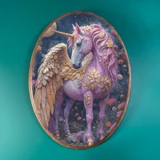 PINK UNICORN WOODEN DECOR, Fantasy Horse Wood Plaque, Animal Fairytale Wall Art