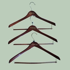 Vintage Set Of 3 Macys Wooden Suit Hangers With Gold Metal Hooks Trouser Bar