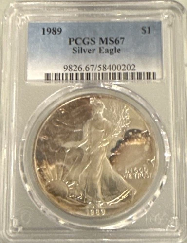 1989 American Silver $1 Eagle PCGS MS67 Nicely Toned