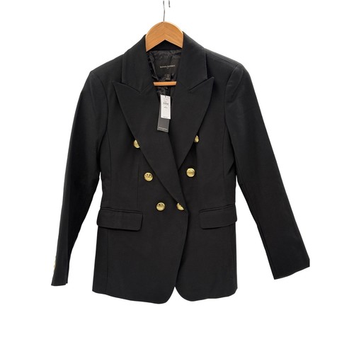 Banana Republic Blazer Double Breasted Black Women 4 P Black Gold Buttons New