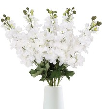 Artificial White Delphinium 5PCS Large Silk Flowers With Stems 30.7" Snapdrag...