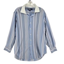Polo Ralph Lauren Shirt Mens 16.5 32/33 Blue White Stripe Dress Collared Classic
