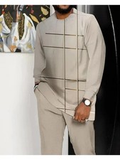 Men'S Plus Size 2pcs Ethnic African-Inspired Long Sleeve  Pants Set - XL-6XL, L