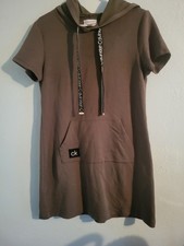 Women's Calvin Klein Khaki Green Hoodie Front Pocket Stretchy Dress M