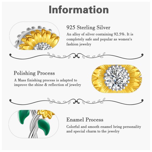 Dije de girasol de plata de ley 925 para mujer - Imagen 3 de 7