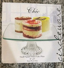 Chic Small Square Glass Cake Plate Stand 8x8 Clear Dessert Server