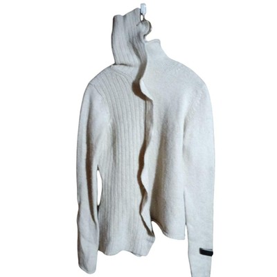 Yohji Yamamoto Cream Knit Hoodie Sweater Long Sleeve Unisex Alpaca 