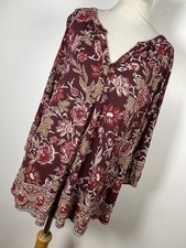 Lucky Brand 1X Shirt Top Purple Tan Floral Paisley Boho V Neck 3/4 Sleeve V7