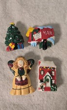 4 Vintage Chistmas Button Covers Angel Tree More