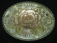 TE05153 VINTAGE 1980s  FLORAL ORNAMENTAL  WESTERN  COWBOY BELT BUCKLE