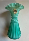 Vintage Green Fenton 7 1/2” Ruffled Glass Vase