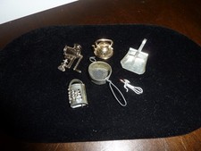 Miniature dollhouse silver tone metal kitchen accessories - 6 pieces
