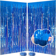 Blue Streamers Party Decorations 3.3X8.2Ft, 2 Pack Dark Blue Tinsel Backdrop for