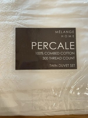Melange Home Baby's Breath Embroidered Duvet Set White TWIN  300 CT W/ Sham Dorm