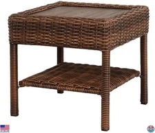 Cambridge Outdoor Brown Wicker Side Table - All-Weather Rattan, UV-Resistant