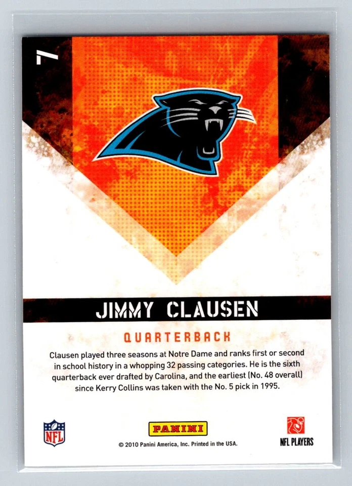 2010 Score #7 Jimmy Clausen Hot Rookies Carolina Panthers D57 - Image 2 of 2