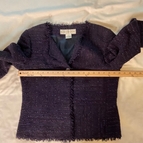 Doncaster Cotton Blend Boucle Purple Metallic Fringe Jacket Size 10 Purple - Picture 7 of 11