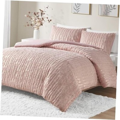  Full Duvet Cover Set, Faux Fur Duvet Cover Set, Trendy Full/Queen Blush/Gold