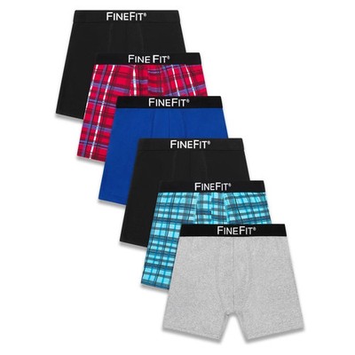 FineFit Mens Boxer Briefs 100% Cotton Assorted Solid Color Underwear - 6 Pack
