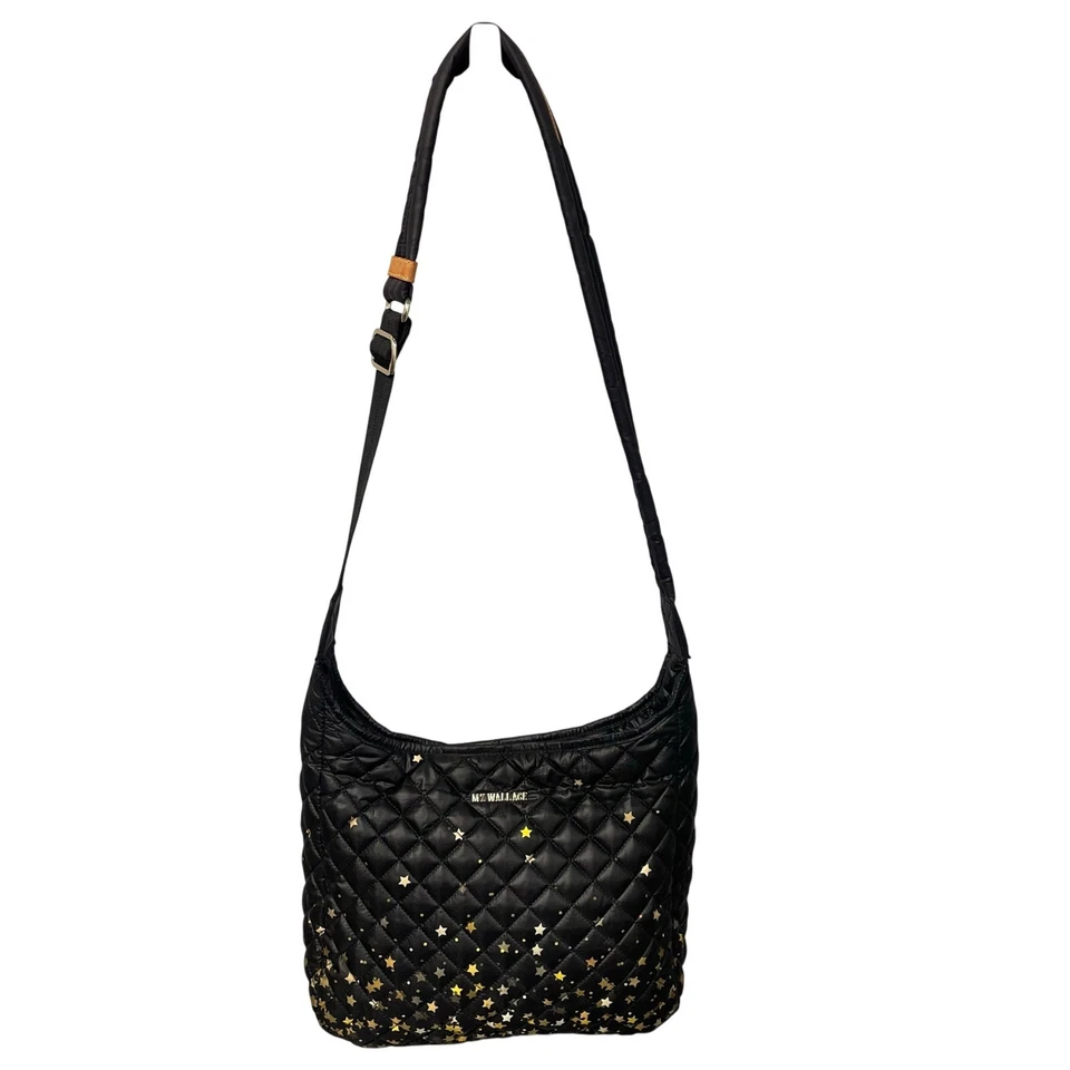 MZ Wallace Parker Star Print Quilted Nylon Shoulder Bag Black Ombre Star / Gold - Image 2 of 4