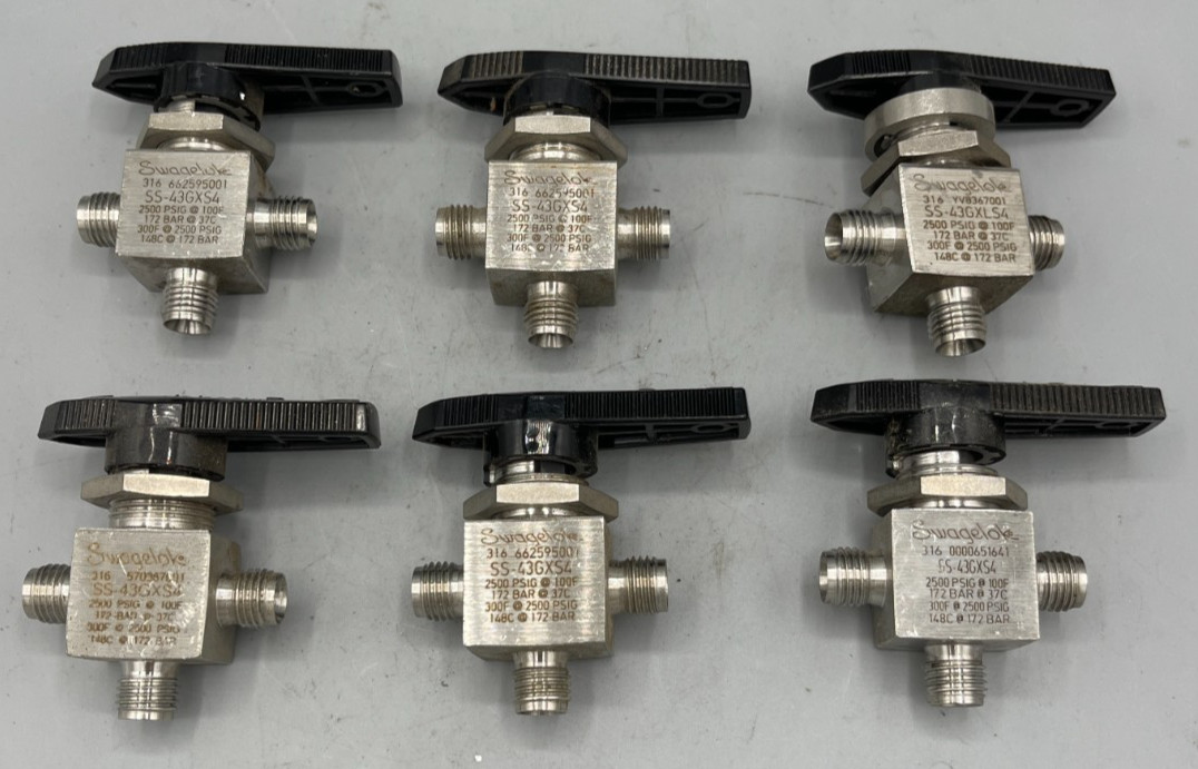 Lot Of 6 SWAGELOK SS-42GXS4 3-WAY BALL VALVE - 1/4" - 316SS