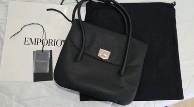 Emporio Armani Shoulder Hand Bag Black Leather Gold Latch NWT Y3D257 $425 Retail