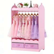 Armadio Bambini Rosa con Specchio Cassetto Appendiabiti Cameretta Giochi