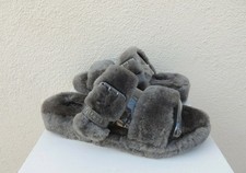 UGG CHARCOAL FUZZ YEAH SLIDE SHEEPSKIN SLIPPER SANDALS, WOMEN US 7/UK 5