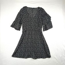 Express Black White Polka Dot Ruffle Sleeve Wrap Mini Dress Womens Small