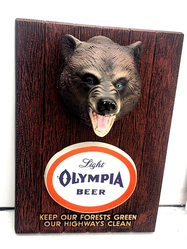 Vtg 1962 OLYMPIA BEER Bear Wild Life Wall Plaque Bar Sign Flawless NOS