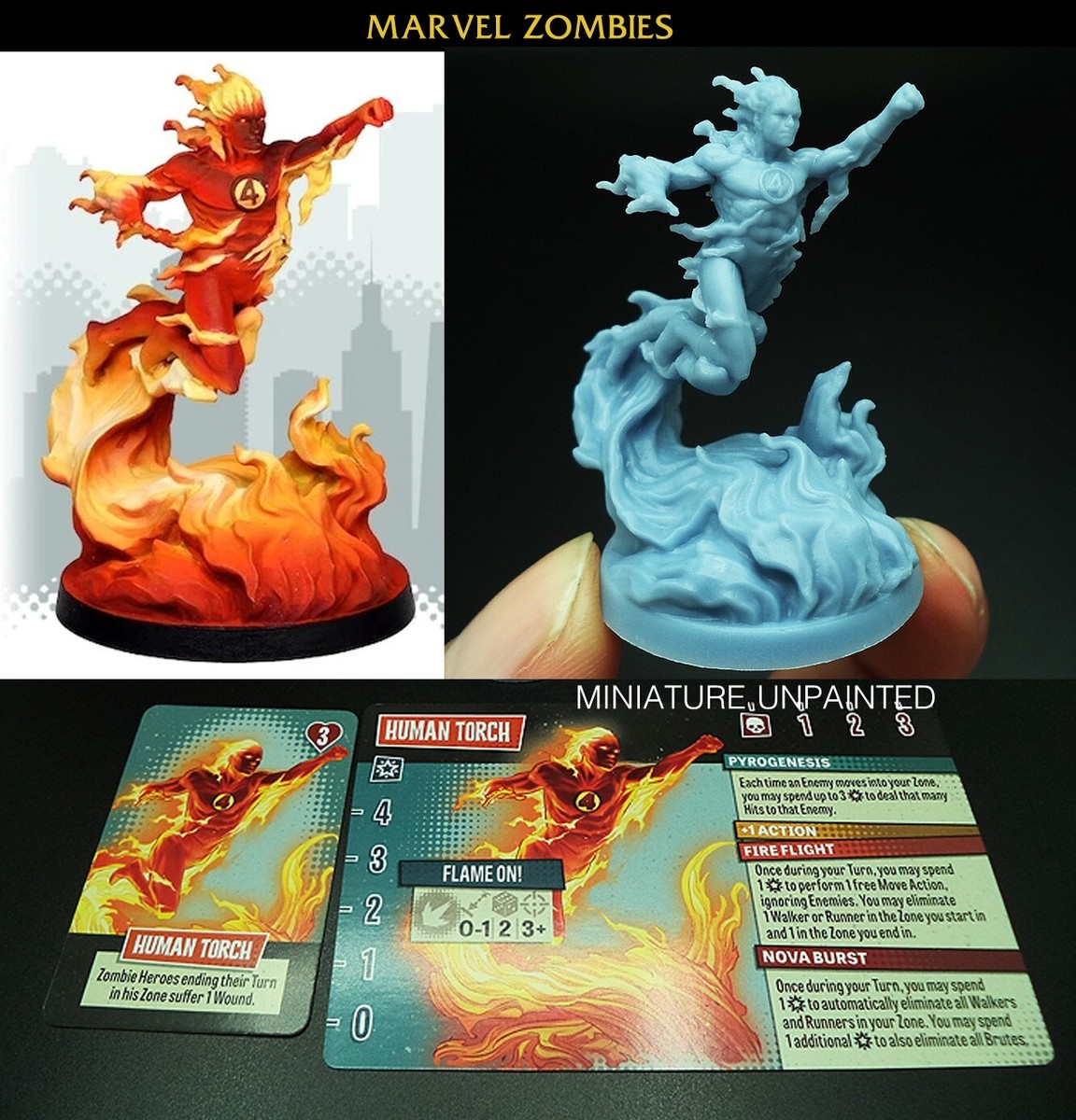 MARVEL ZOMBIES BOARD GAME AUTHENTIC Model Miniature HUMAN TORCH