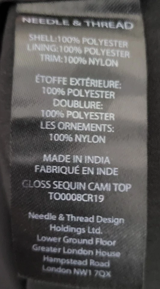 NEEDLE & THREAD Gloss Sequin Cami Top with Ruffle Trim Black XS - VGC - Image 4 of 4