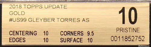 2018 Gleyber Torres Topps Update Gold # US99 RC Rookie /2018 BGS 10 Pristine - Bild 2 von 3