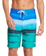 Speedo Men's Ombr  Gradient Stripe Stretch 20" Board Shorts, Blue, XXL NWT