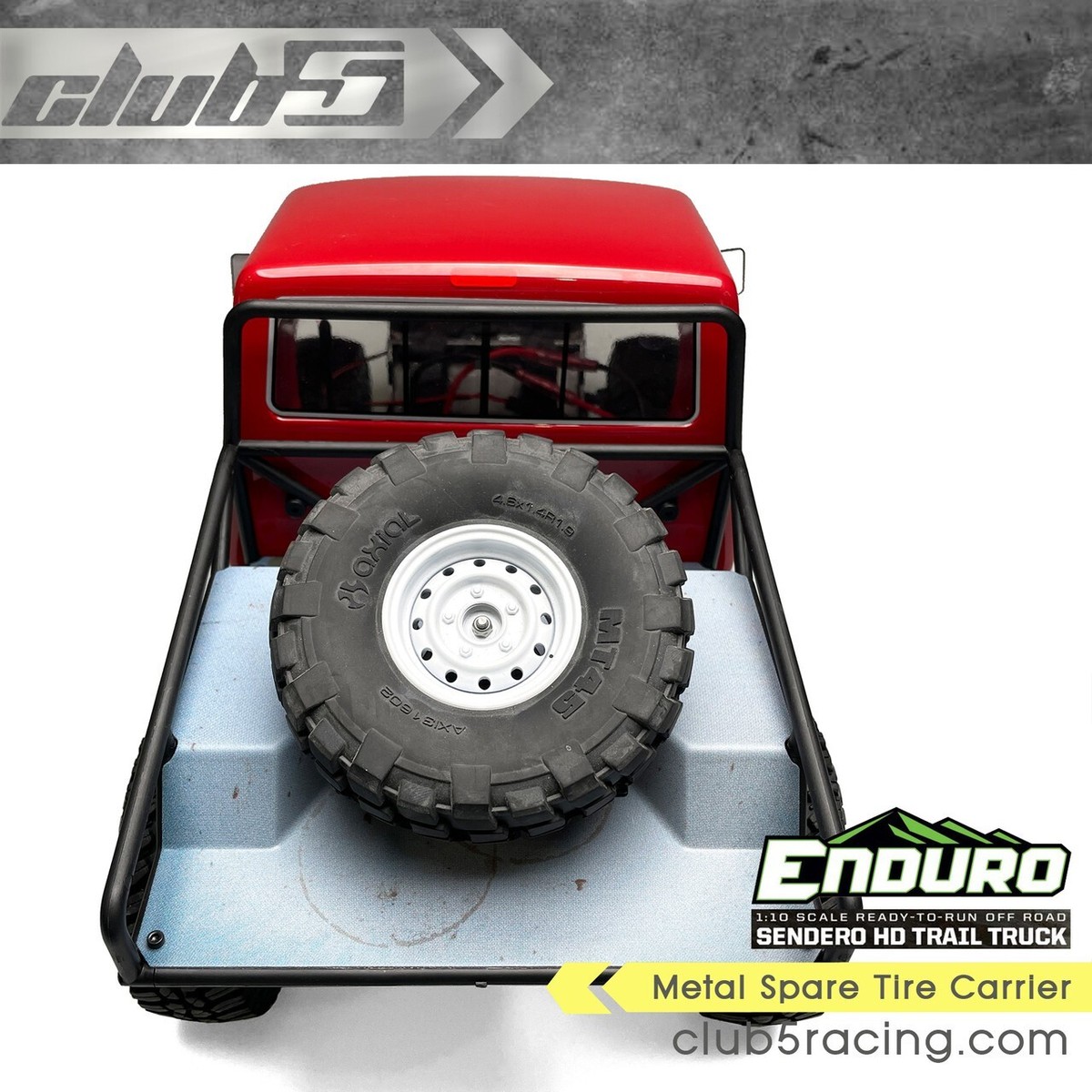 Porta Ruota Di Scorta In Metallo Per RC Crawler 1/10 - Club 5 Racing - Nero, Per SCX10 III Ed Element Enduro