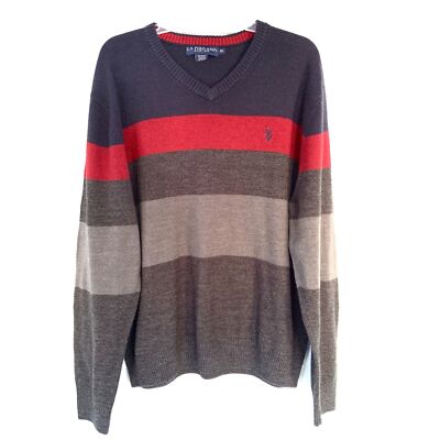 Vintage US Polo Assn Mens Seater V-Neck Color Block Stripe Sz XL