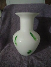 Rare Mid Century Italian Murano Glass Vase 11  , White  Green Spots