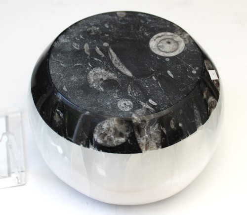 Selenite & Fossil stone, Candle Holder, weight 1,574 grams, size 13 x 13 x 9 cm - Picture 5 of 7
