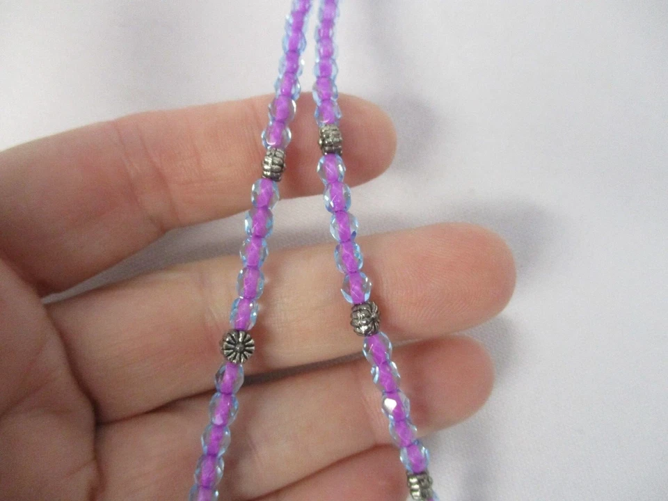 CORD MORADO con COLLAR DE CUENTAS DE VIDRIO AZUL con ÁNGEL VEN AWAY OH NIÑO HUMANO AL AGUA Foto 4 de 4