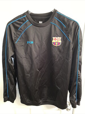 FCB BARCELONA MENS SOCCER LONG SLEEVE JERSEY SHIRT BLACK BLUE NEW WITHOUT TAGS