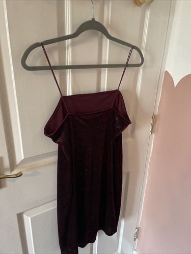 NEW LOOK Burgundy Purple Silver Sparkle Bodycon Velvet Feel Dress, Size 16 - Picture 5 of 6
