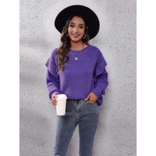 Ruffled Round Neck Dropped Shoulder Sweater