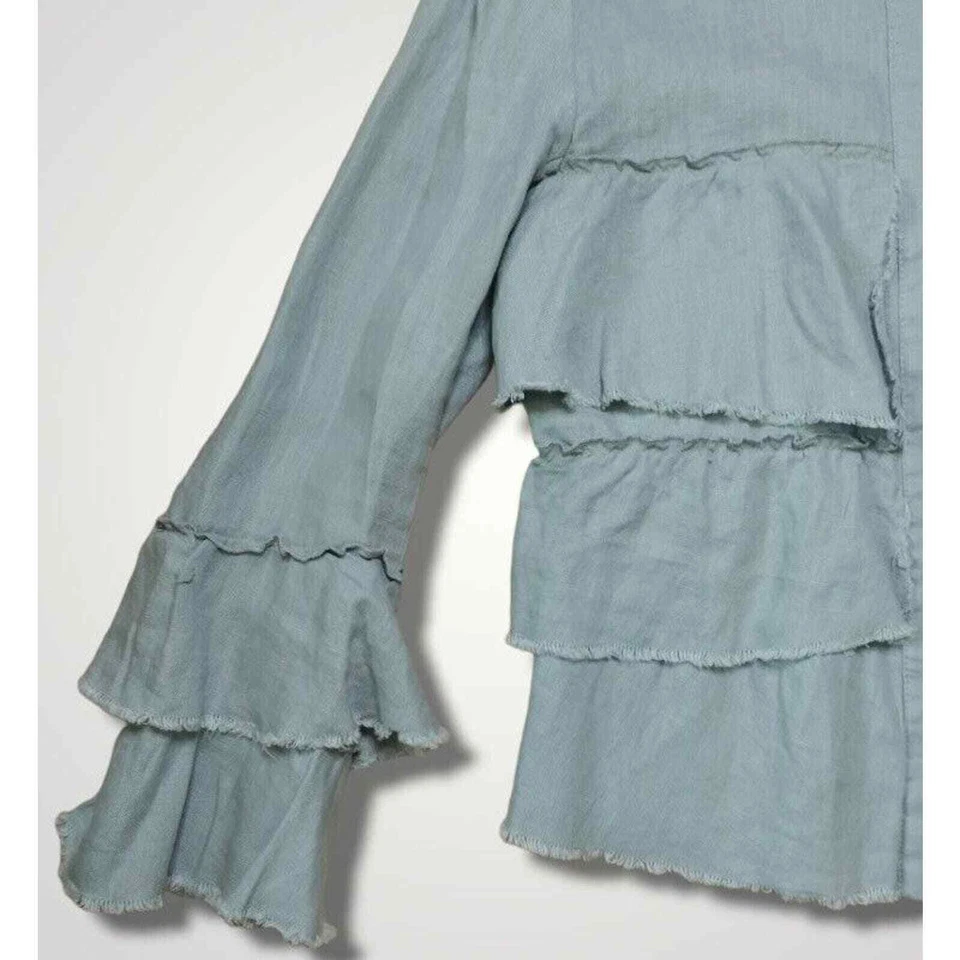 INC International Concepts Tiered Ruffle Full Zip Gray Linen Jacket Size Small - Image 3 of 4