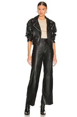 LEVI'S 70s Flare Faux Leather Pants Night Black Wide Leg 24