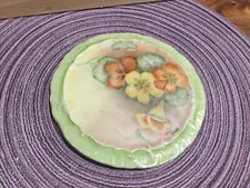 antique Hand Painted Floral Pansy Porcelain Tea Tile Trivet ~ 6" Alice Gould