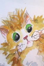 Delilah Art watercolor collectible original impressionism yellow cat