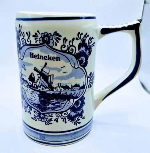 Vintage Delft Blue Hand Painted HEINEKEN Beer Tankard Stein Mug Holland 