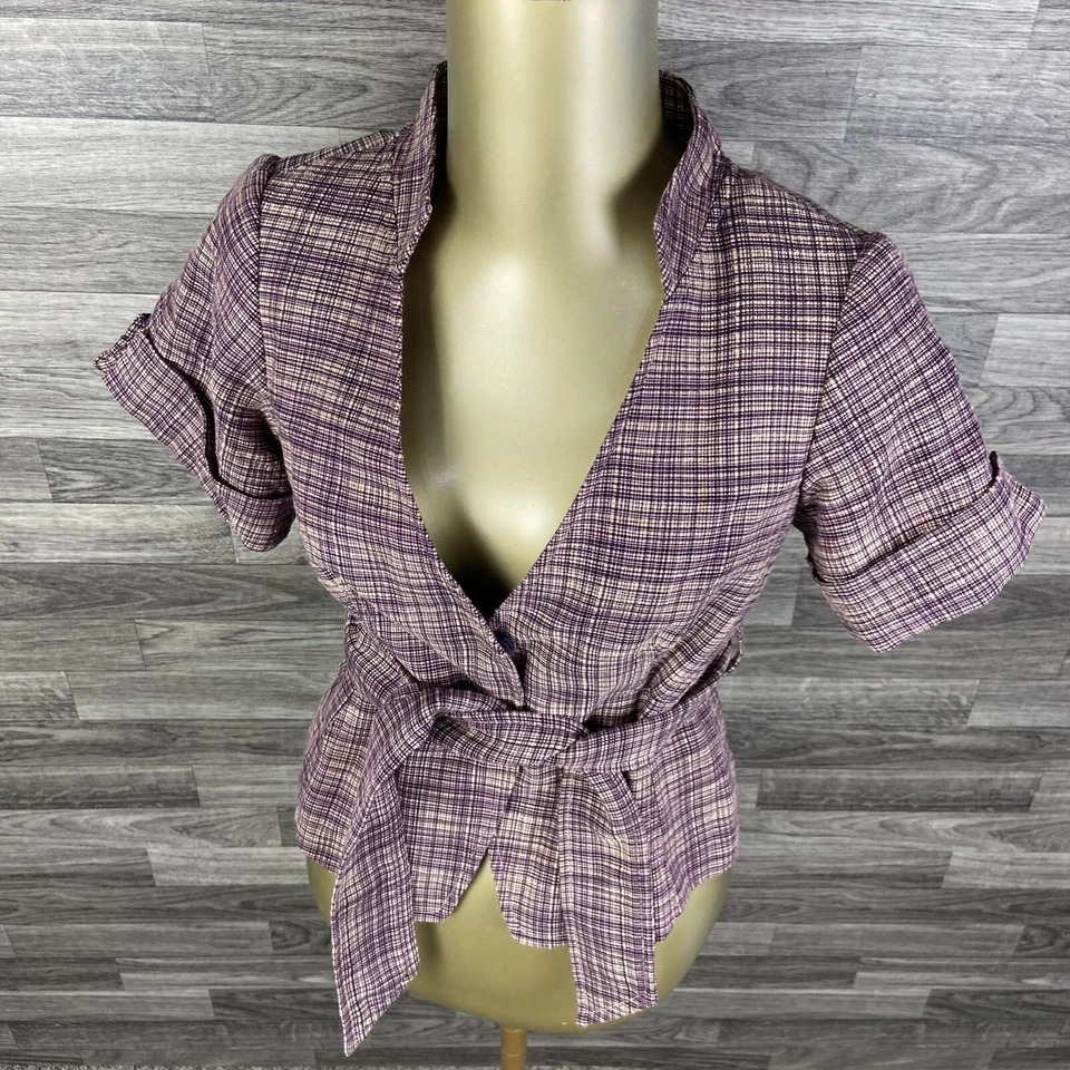 THE LIMITED Open Front Lined Purple Check Belted Blazer Women's Size XS - Image 2 of 4