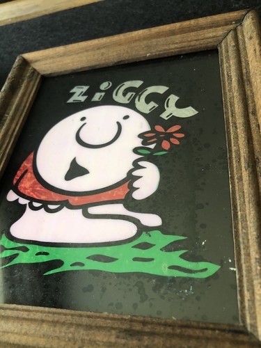 ZIGGY Vintage Framed Cartoon Reverse Paint Foil Art Picture 5x6” Carnival Prize - Picture 3 of 4
